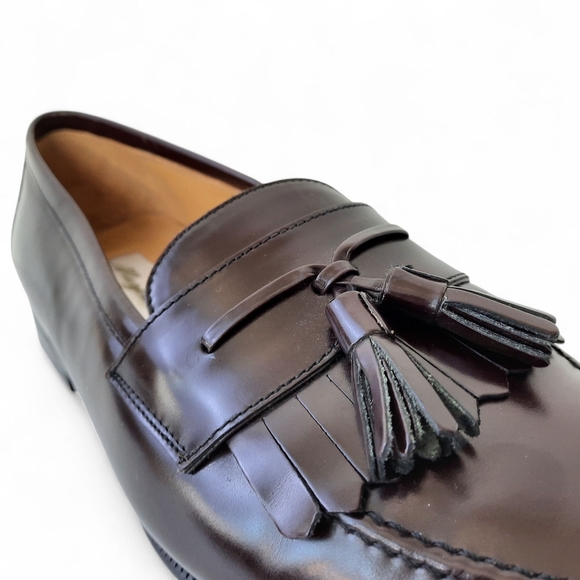 MEZLAN Kiltie Tassel Handcrafted Santander Loafer Calfskin Leather High Shine 8 - Picture 2 of 13